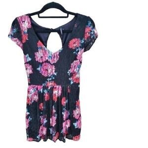 Heartsoul Dress Womens Small Floral Mini Cap Sleeve Open Back Summer Multi color